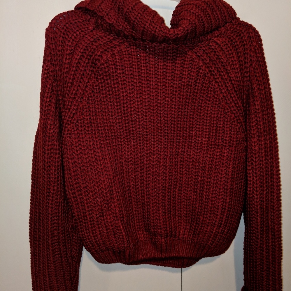 Cowl neck wine red sweater